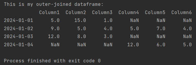 how to outer join dataframes with different size